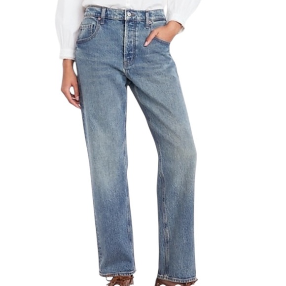 Old Navy Denim - OLD NAVY WOMENS MID-RISE SLOUCHY STRAIGHT JEANS MEDIUM WASH
